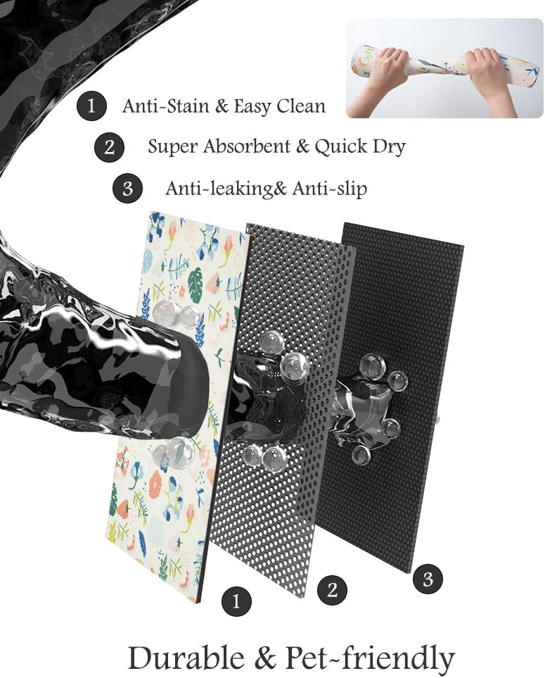 Pet Feeding Mat-Absorbent Dog Mat for Food and Water Bowl-No Stains Quick Dry Water Dispenser Mat-Dog Accessories Pet Supplies-Bowl for Messy Drinkers(LIGHTFLOWERS,16"x24"