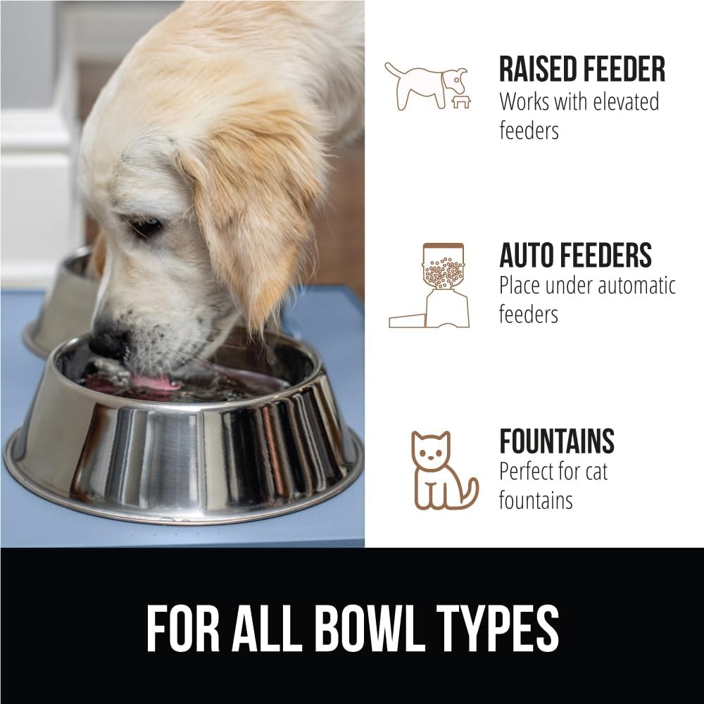 GORILLA GRIP 100% Waterproof Raised Edge BPA Free Silicone Pet Feeding Mat, Dog Cat Food Mats Contain Spills Protects Floors, Placemats for Cats and Dogs Water Bowl, Pets Accessories 32x24 Blue