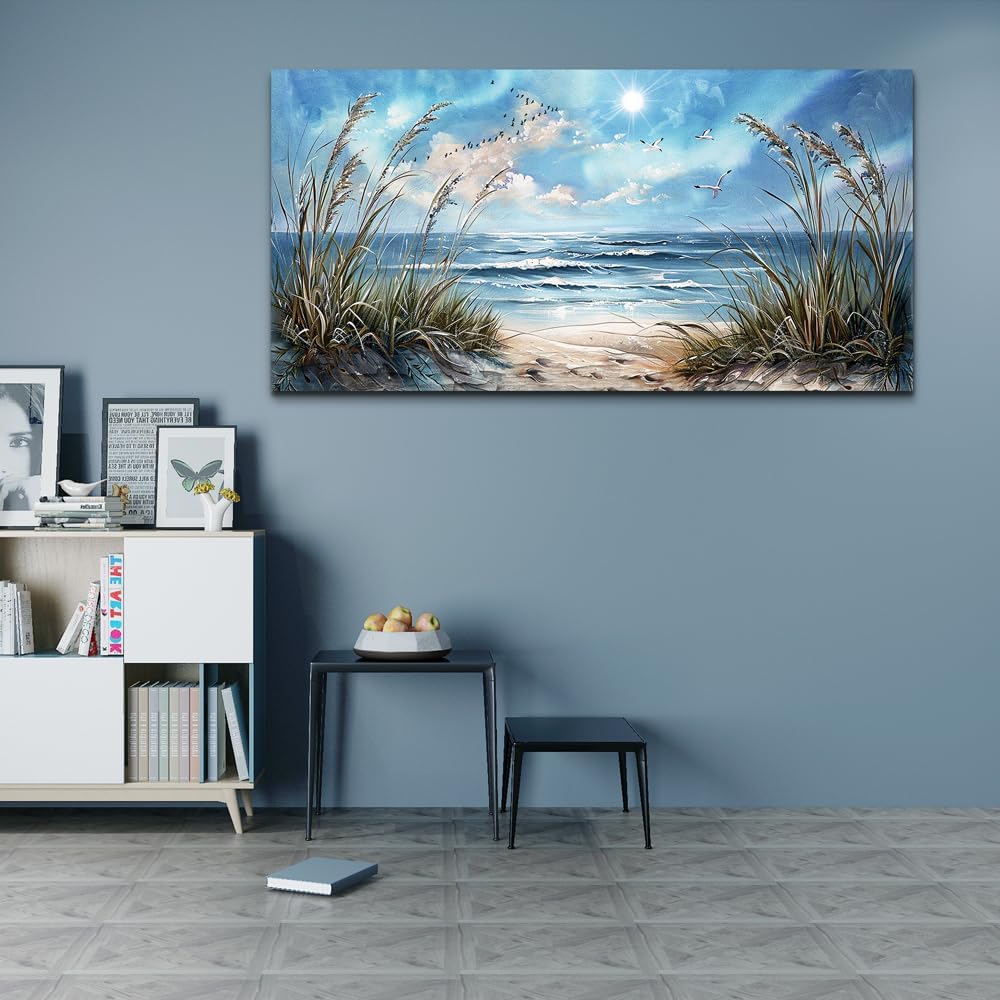 hyidecorart Large Wall Decor For Bedroom Framed Wall Art For Living Room Sunshine Ocean Scenery Painting Blue Sea Waves Wall Pictures Office Modern Canvas Prints Artwork Aesthetic Home Decorations