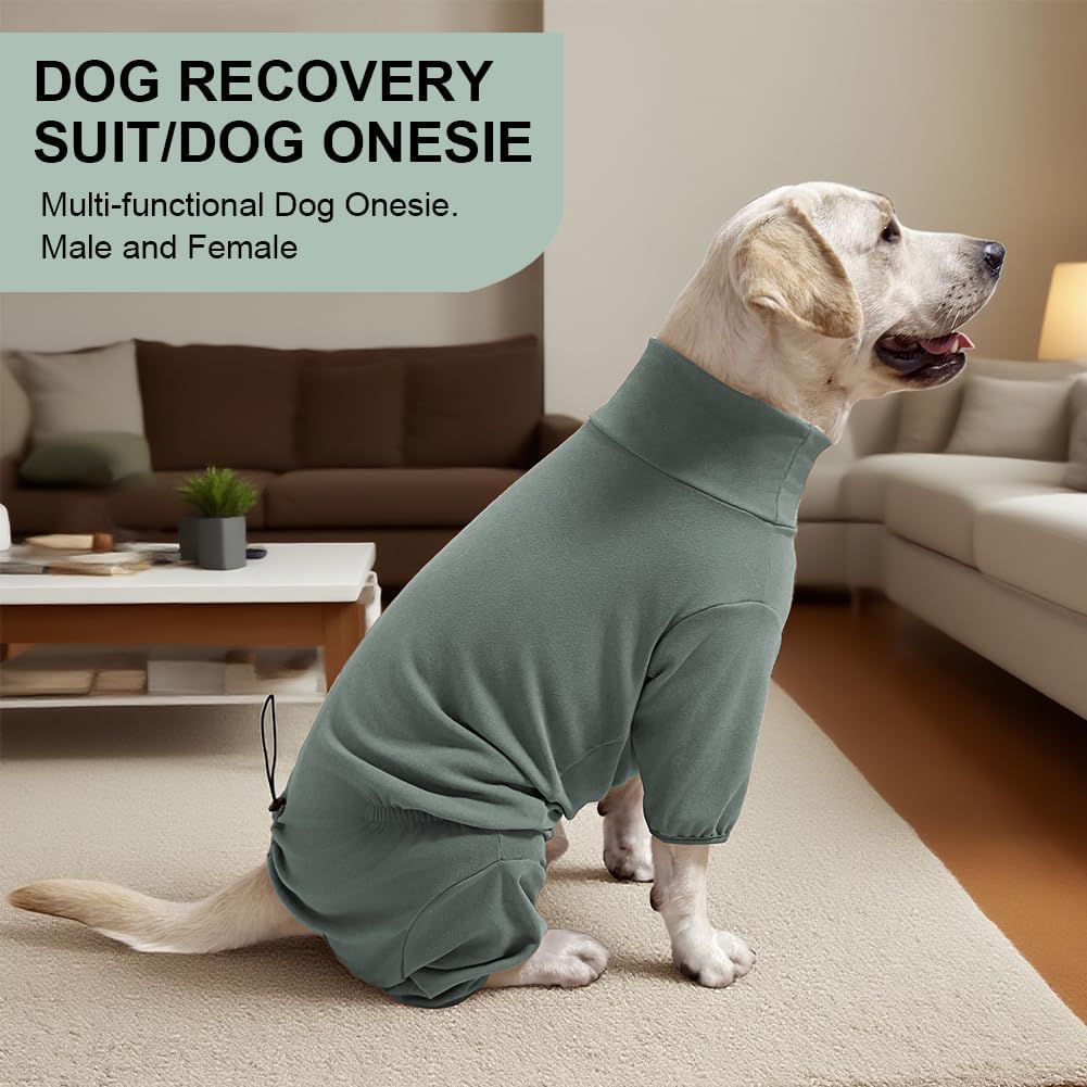 Dog Pyjamas PJS Sweater Clothes and Home Clothing Suitable for Medium to Large Breeds of Dogs, Dog Neutering Suits, Extra-Large Stretch Fabric, Four-Legged Clothes (Thickened Green, 2XL)