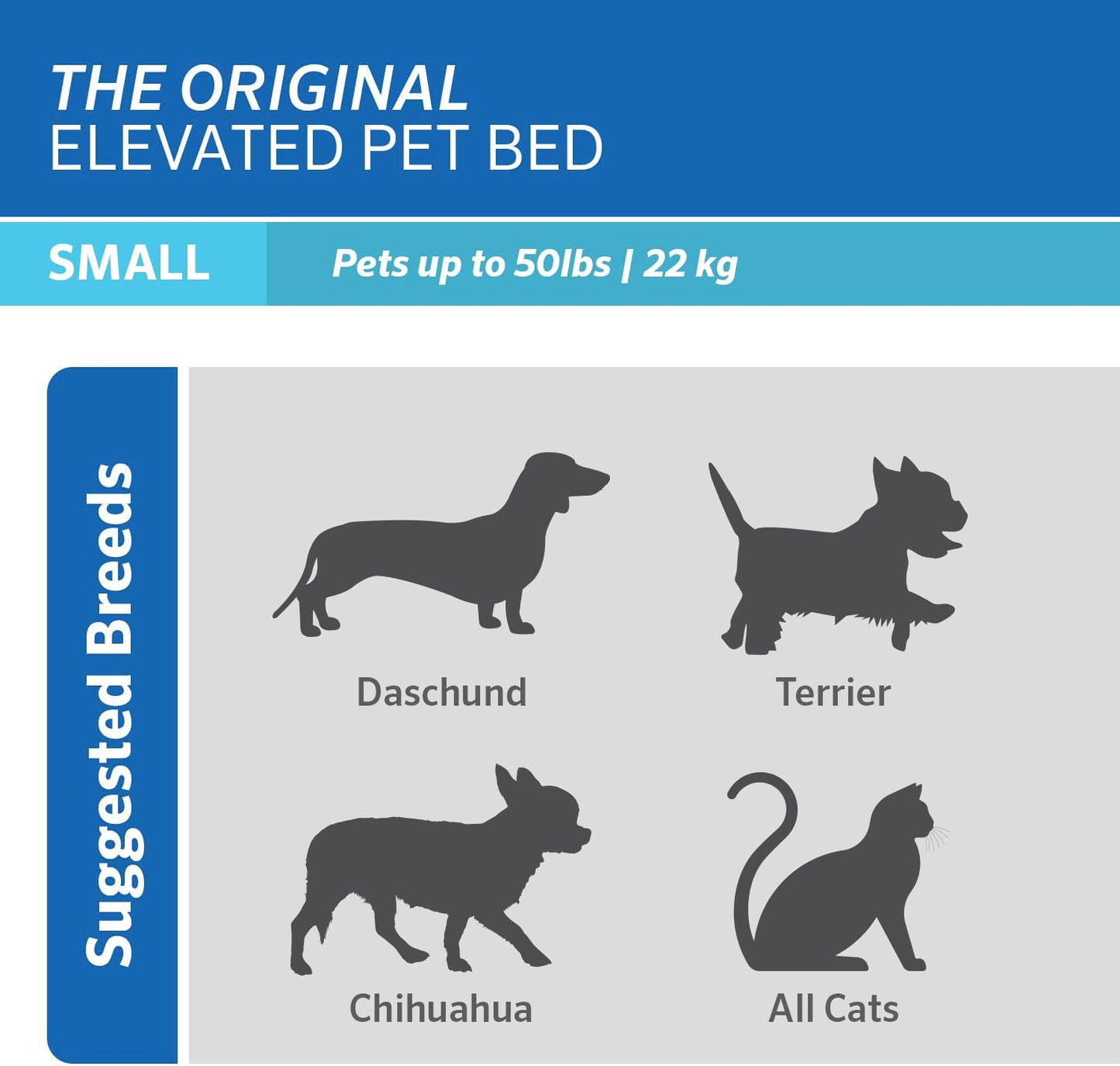 Coolaroo Original Elevated Dog Bed - Breathable Off-The-Ground Pet Bed with Cooling Fabric, Joint Relief & Moisture-Resistant Fabric, 100% Recyclable, Easy Clean, Grey, Small