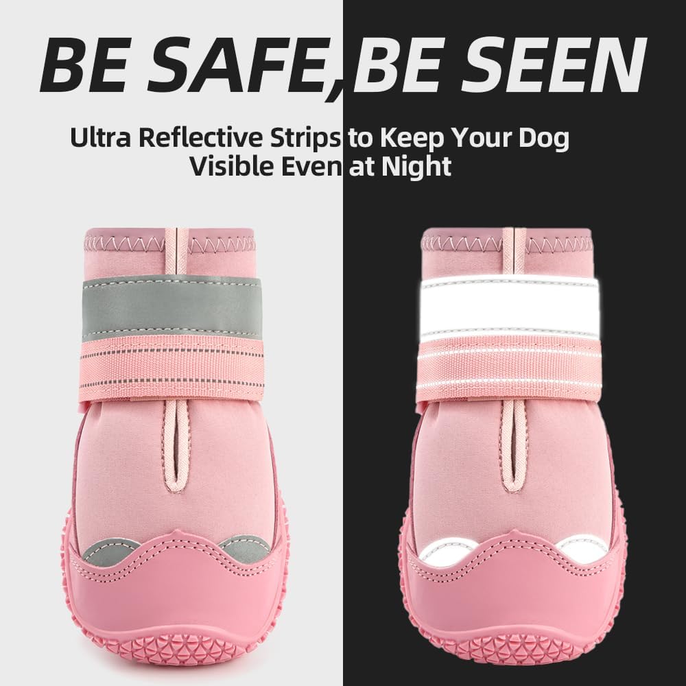 Dog Shoes for Large Dogs, Medium Dog Boots & Paw Protectors for Hardwood Floors, Outdoor Dog Booties for Hot Pavement Winter Snow Hiking, Waterproof Dog Shoes with Reflective Strips Size 3