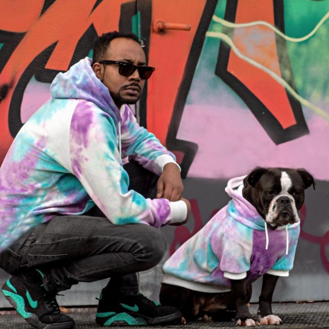 Spark Paws Dog Hoodie – Premium Dog Sweater for Small, Medium, and Large Dogs | Warm Outfits for French Bulldogs, Pitbull, Puppy, Winter Jacket Alternative - 90s Retro Sky Dye - XL
