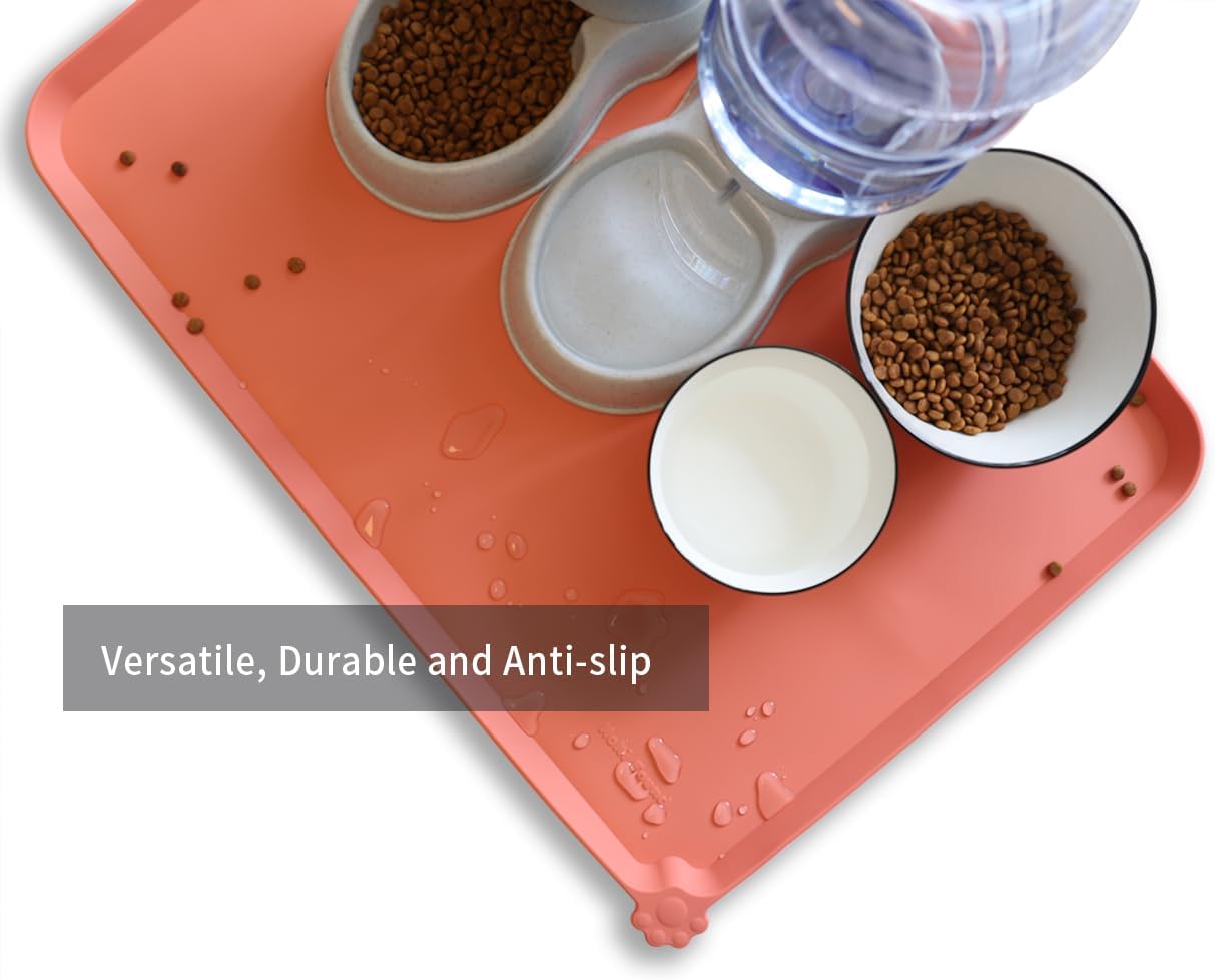 Hoki Found X-Large Silicone Pet Feeding Mats - Non Slip, Waterproof Food & Drink Mats for Dogs, Cats & Carpet - Burnt Coral