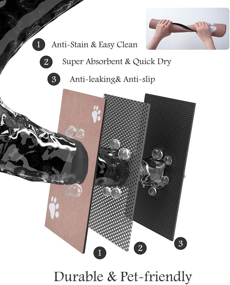 Pet Feeding Mat-Absorbent Dog Mat for Food and Water Bowl-No Stains Quick Dry Water Dispenser Mat-Dog Accessories Pet Supplies-Bowl for Messy Drinkers(Dusty Pink,12"x19"