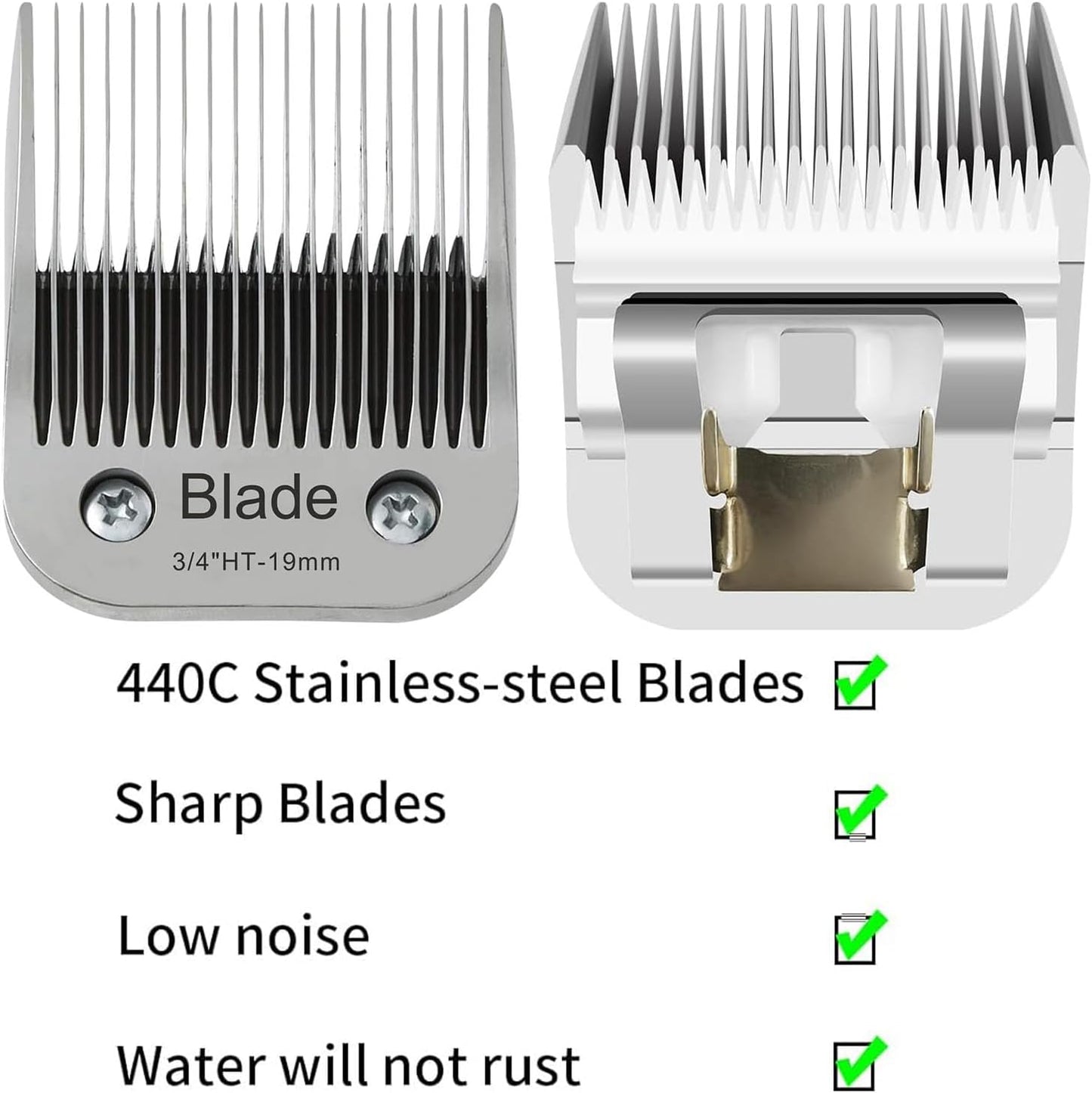 2PCS 3/4" HT Dog Grooming Replacement Blades Compatible with Andis Dog Clippers,Dog Clipper Blades Compatible with Wahl KM-10 Series Clippers, Oster A5,Size-3/4-Inch 19mm Cut Length,Silver