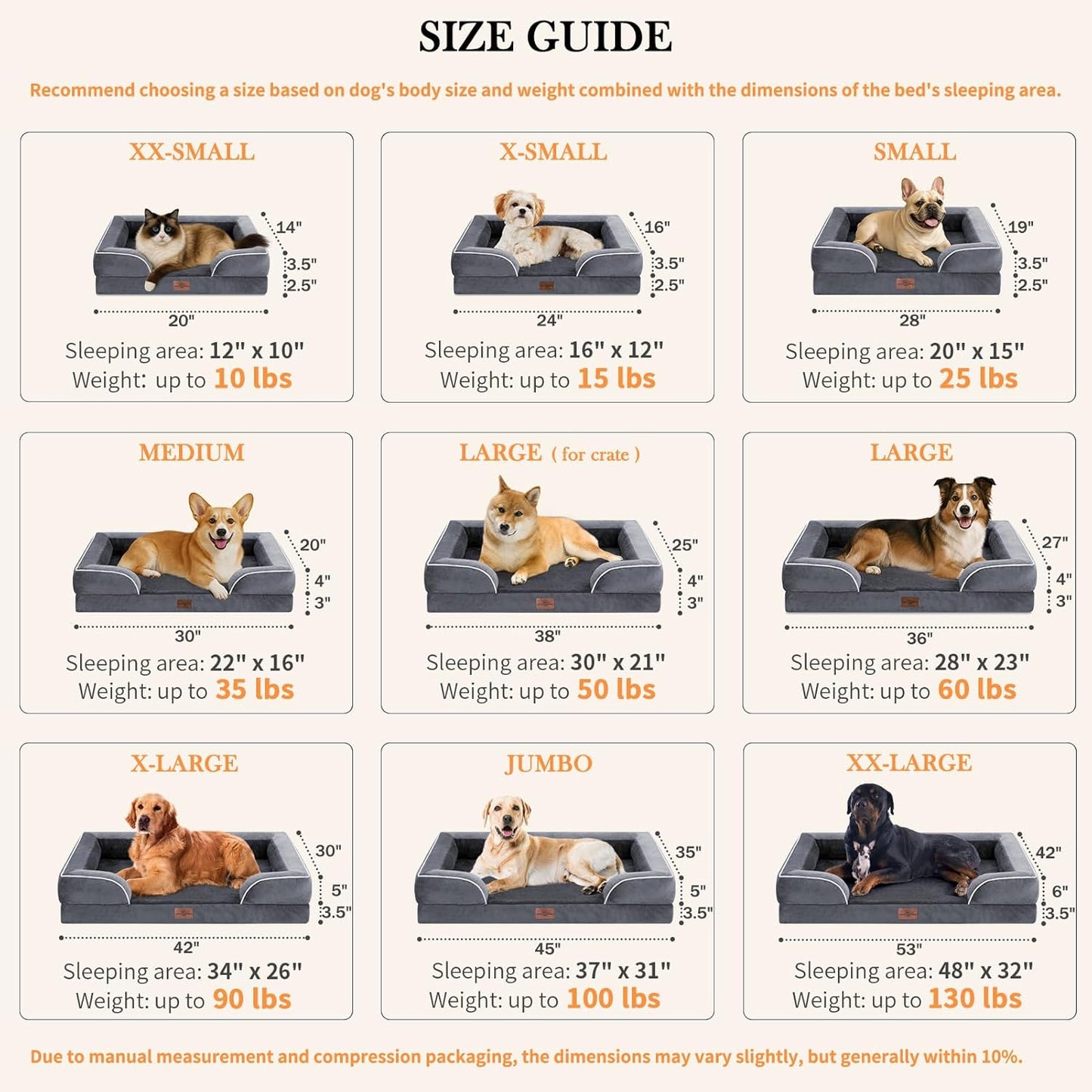 Comfort Expression Dog Beds for Extra Large Dogs, Waterproof Orthopedic Dog Bed Jumbo Breed, PV Washable Dogs Sofa with Removable Cover & Non-Slip Bottom(Dark Grey)