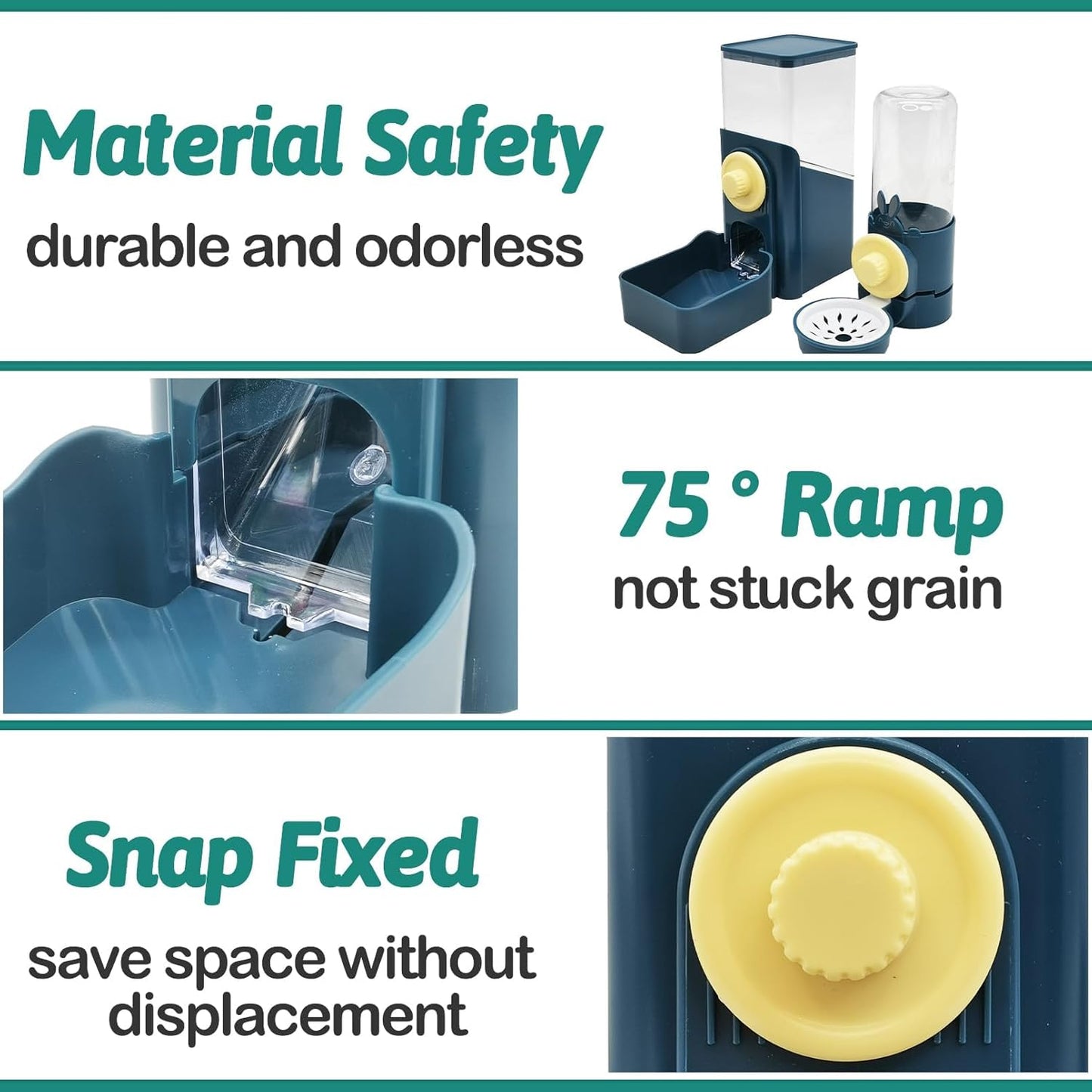 kathson Hanging Automatic Rabbit Pet Food and Water Dispenser, Auto Gravity Bunny Feeders for Cages, Detachable Self-Feeding Feeder and Waterer Set for Ferrets Chinchilla Hedgehog (Dark Blue)