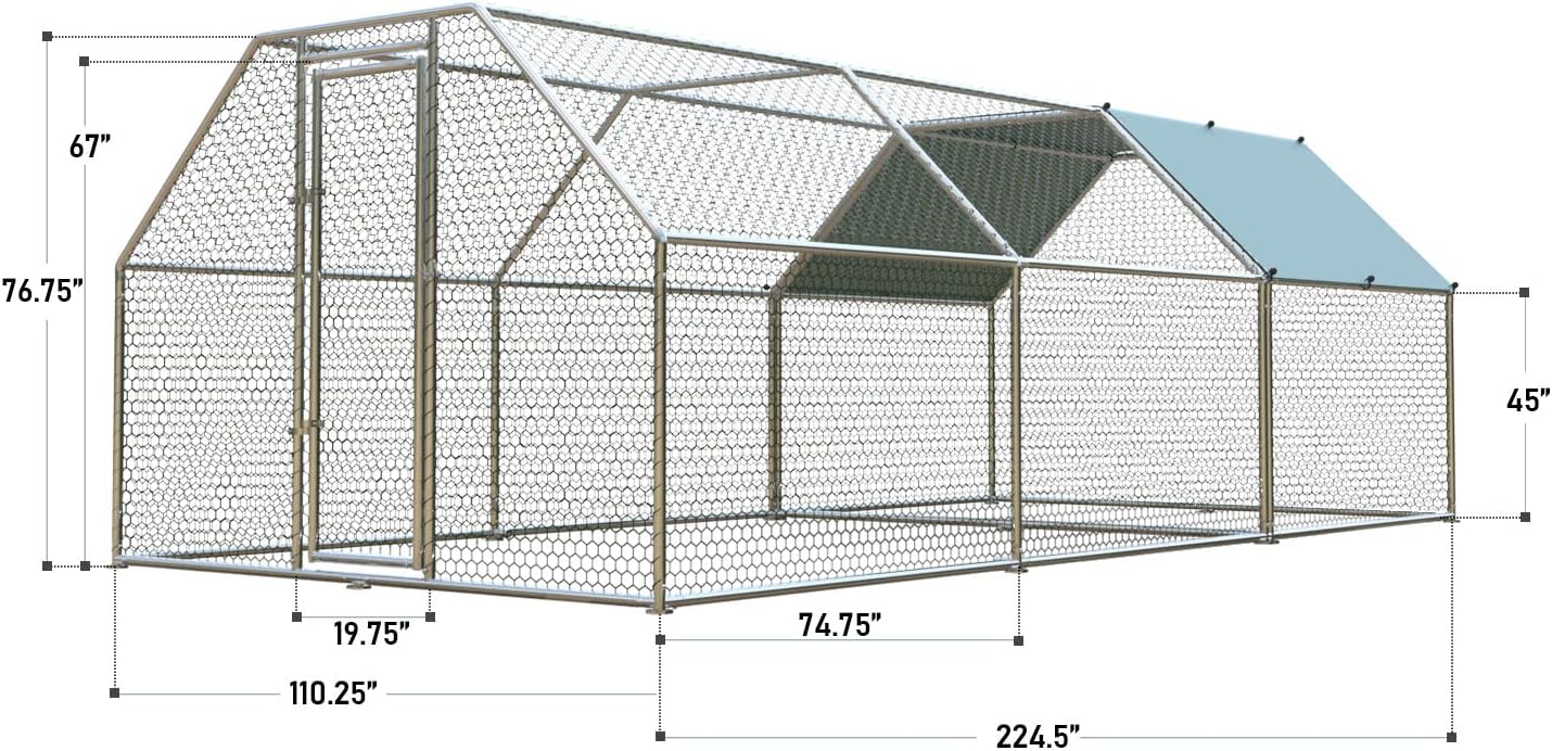 4ever2buy 1.26’’ Large Metal Chicken Coop Run Walk in, Chicken Pen for Chickens, Outdoor Chicken Runs Coops, Flat Roofed Chicken Runs for Yard with Anti-Ultraviolet Cover (9.2’L x18.7’Wx 6.4’H)