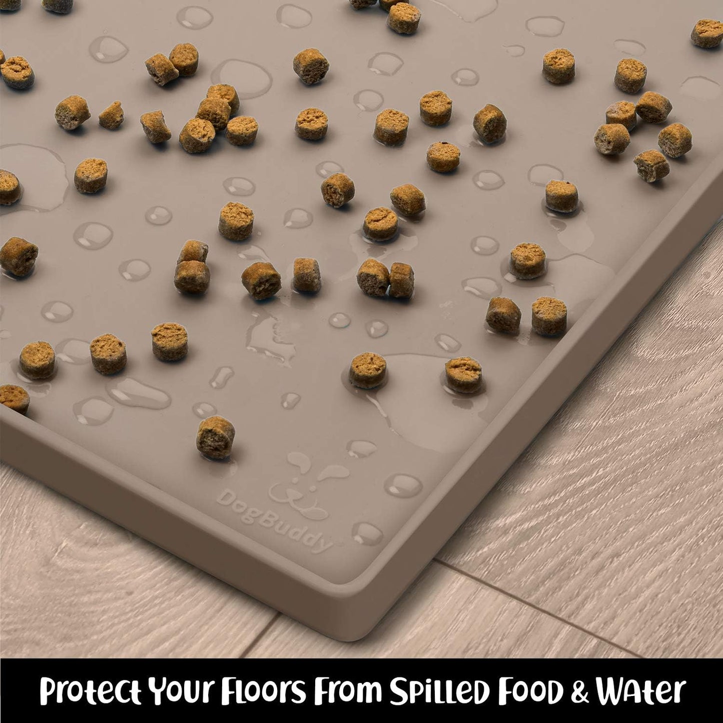 DogBuddy Non-Slip Silicone Food Mat for Dogs (XXL: 32" x 24", Taupe) - Waterproof, Nonslip Dog Feeding Mat with Raised Edges