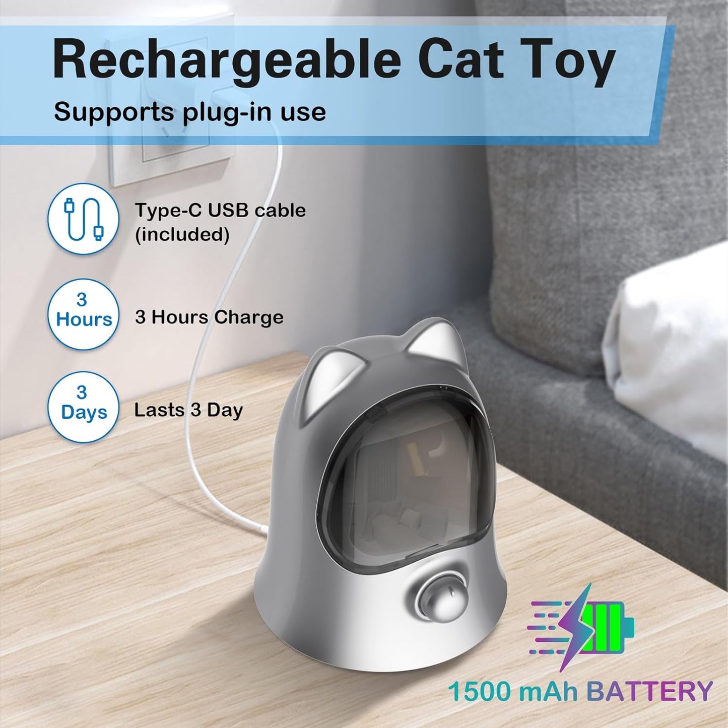 Cat Laser Toys for Indoor Cats, Random Trajectory Laser Cat Toy, Interactive Cat Toys for Bored Indoor Adult Cats/Kittens/Dogs (Silver)
