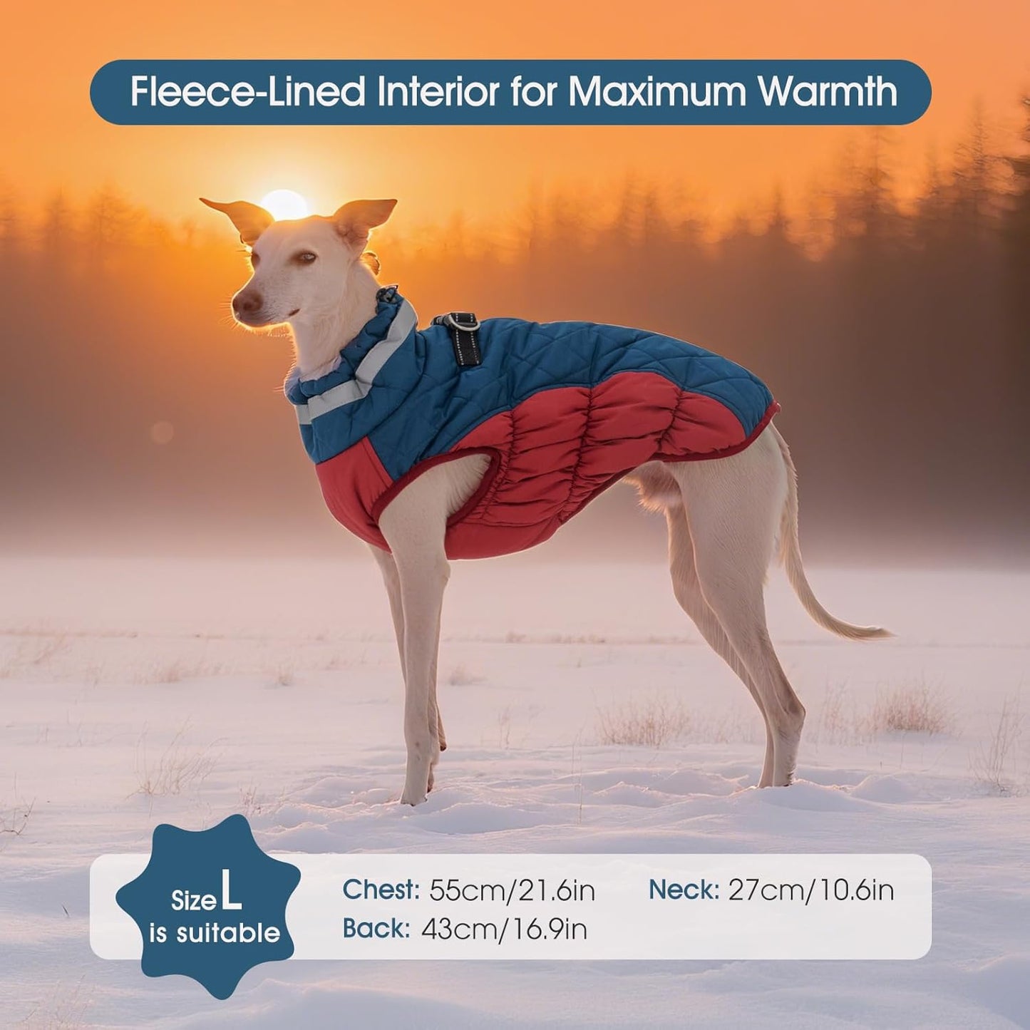 FUAMEY Dog Coat for Large Dogs,Waterproof Dog Winter Jacket with Harness Built in Puppy Cold Weather Coats Reflective Pet Vest with Zipper Warm Fleece Dogs Snowsuit Windproof Dark Blue L