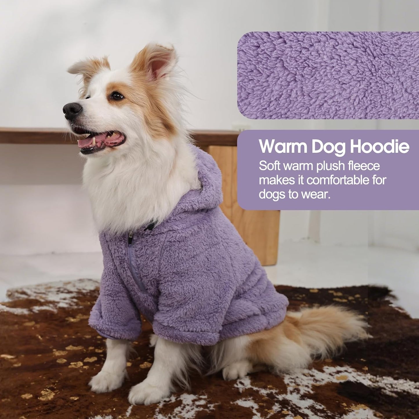 IDOMIK Fuzzy Dog Sweater with Adjustable Hood, Warm Fleece Dog Sweater Hoodie with Harness Hole & Pocket, Pullover Sweaters for Large Dogs, Fuzzy Hooded Sweatshirt for Fall Winter Christmas,Purple,XL