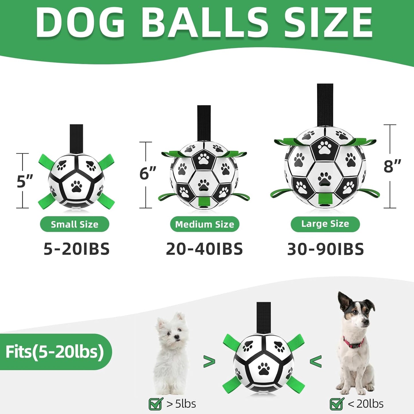 QDAN Dog Toys Soccer Ball with Straps, Interactive Toys for Tug of War, Puppy Birthday Gifts, Dog Water Toy, Durable Balls World Cup for Small Dogs(5 Inch)