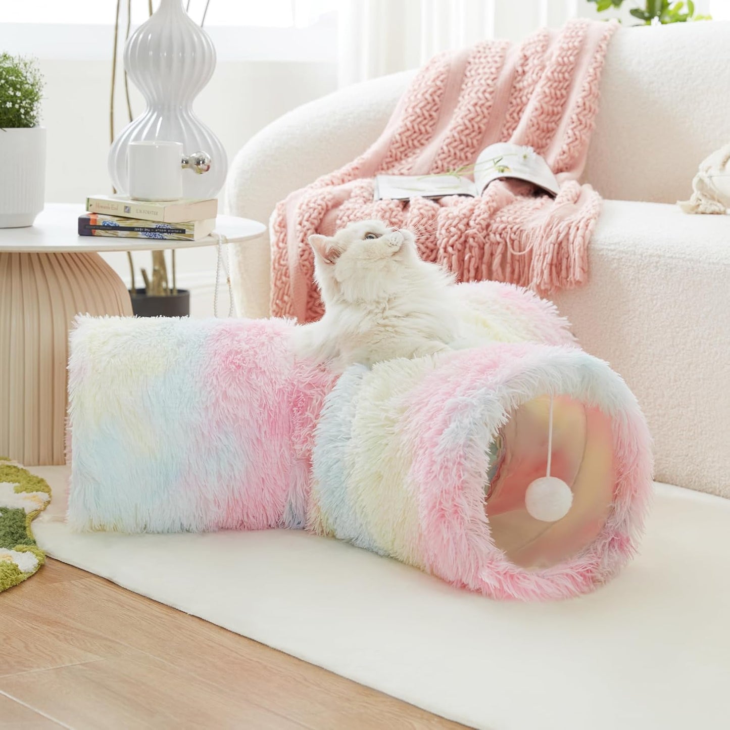 Tempcore Plush Pet Cat Tunnel Tube Cat Toys 3 Way Collapsible, Tunnels for Indoor Cats,Kitty Tunnel Bored Pet Toys Peek Hole Ball Puppy, Kitty, Kitten, Rabbit Rainbow