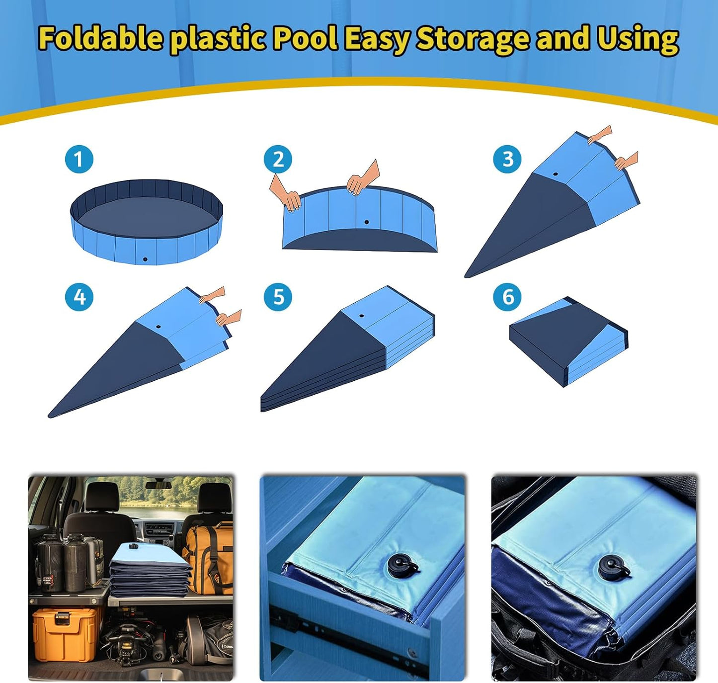 Foldable Dog Pool, 47" x 12" Kiddie Pool with Hard Plastic, Non-Slip Dog Bath Tub for Outdoor Backyard, Collapsible Dog Swimming Pool for Kids Dogs Pets (Blue)