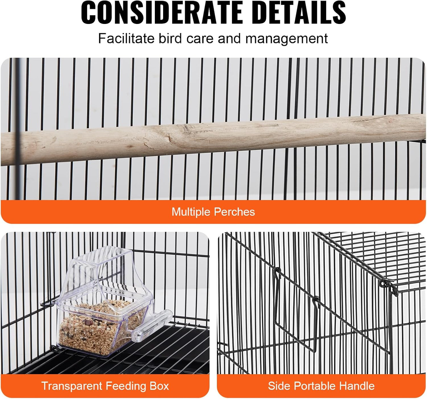 VEVOR 30 Inch Flight Bird Cage, Stackable Bird Cage Parakeet Cage with Slide-Out Tray and Handle, Small Parrots Birdcage for Cockatiels Budgies Conure Macaw Finch Lovebirds Canaries Pigeons