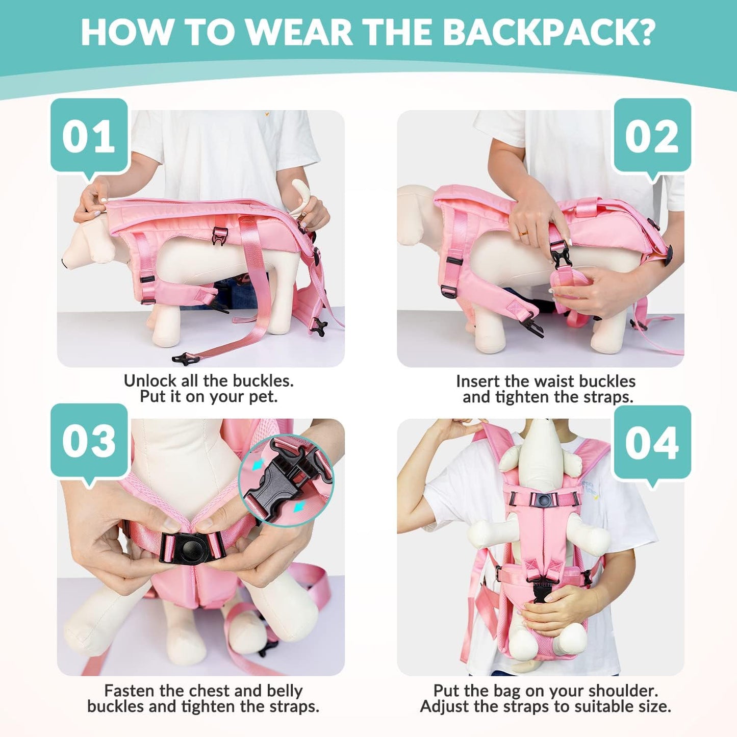 Lukovee Dog Backpack Carrier, Legs Out Easy-fit Dog Front Carrier for Small Medium Dogs, Adjustable Hands Free Dog Chest Carrier for Hiking Cycling (Pink,X-Large)