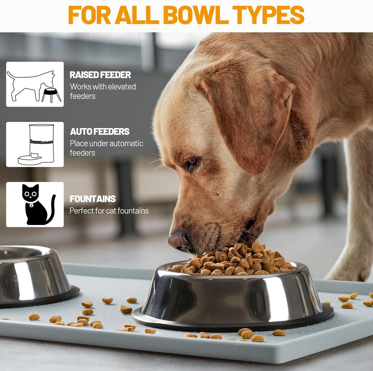 Hubulk Dog Feeding Mat,100% Waterproof Food Grade Silicone Pet Food and Water Bowl Placemat,Dishwasher, High Raised Edge to Prevent Spills,Nonslip Tray to Stop Messes on Floor(24"x16"x0.5", Mist)