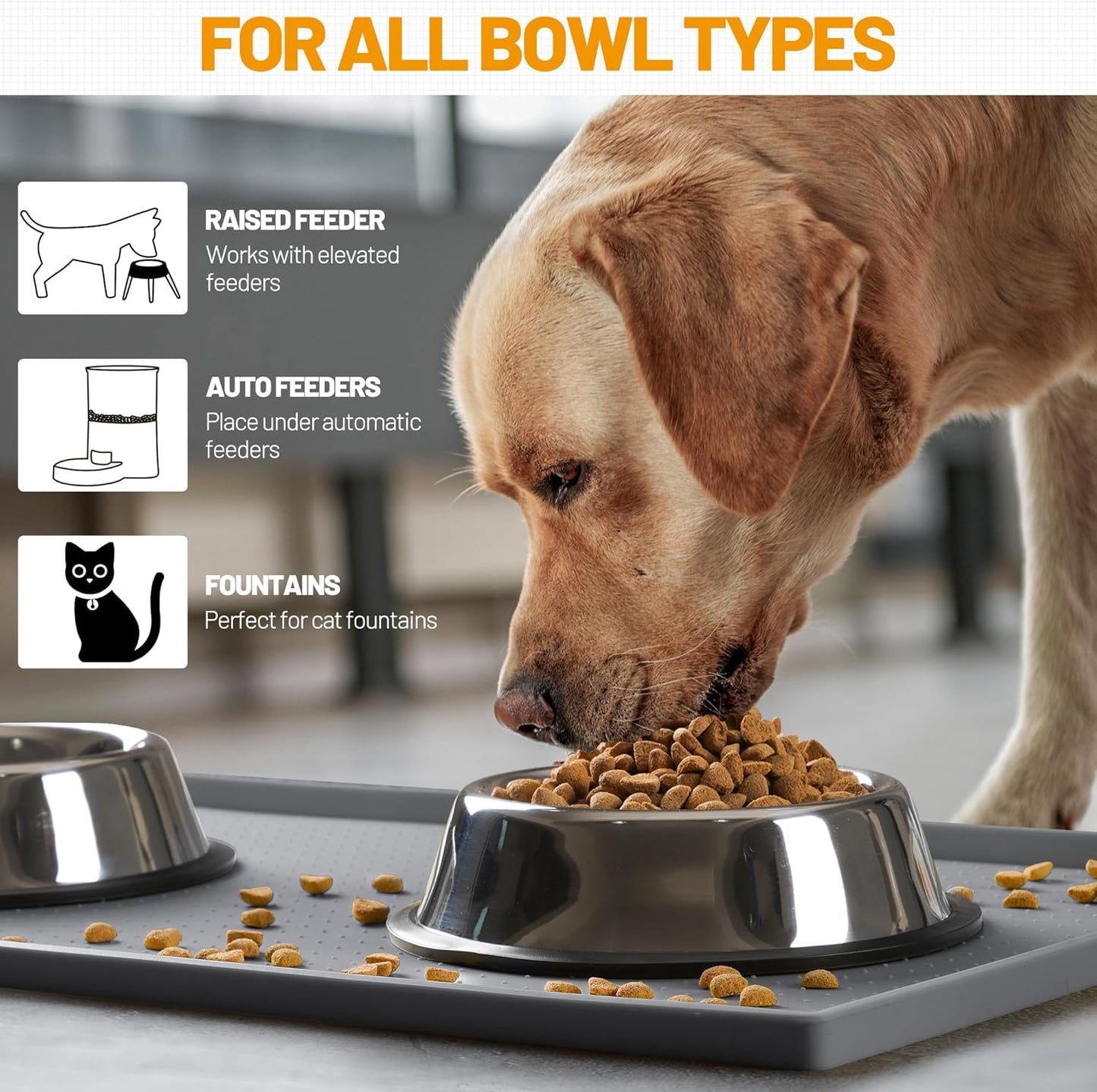 Hubulk Dog Feeding Mat,100% Waterproof Food Grade Silicone Pet Food and Water Bowl Placemat,Dishwasher, High Raised Edge to Prevent Spills,Nonslip Tray to Stop Messes on Floor(28"x18"x0.8", Grey)