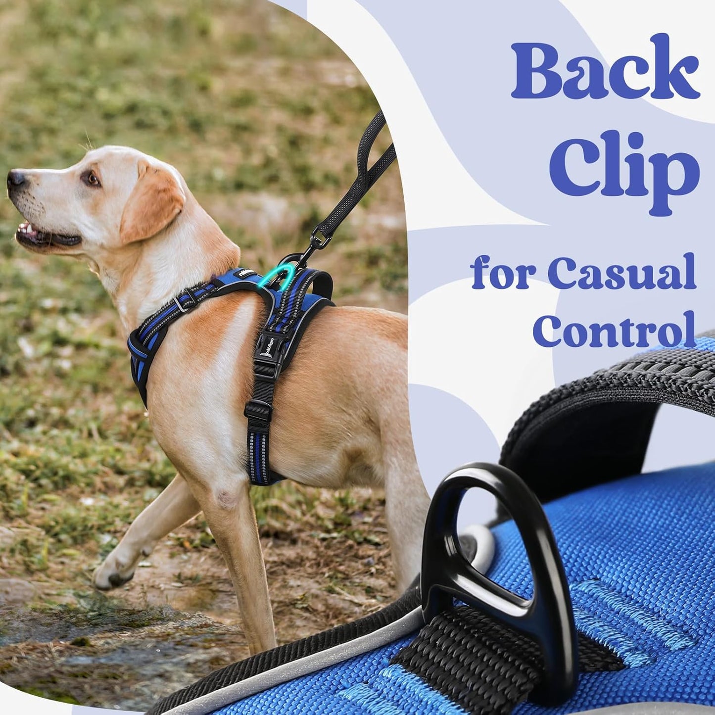 rabbitgoo Dog Harness Small Sized, No Pull Pet Harness with 3 Buckles, Adjustable Soft Padded Vest with Control Handle, Walking Reflective Pet Vest for Small Dogs, Blue, S