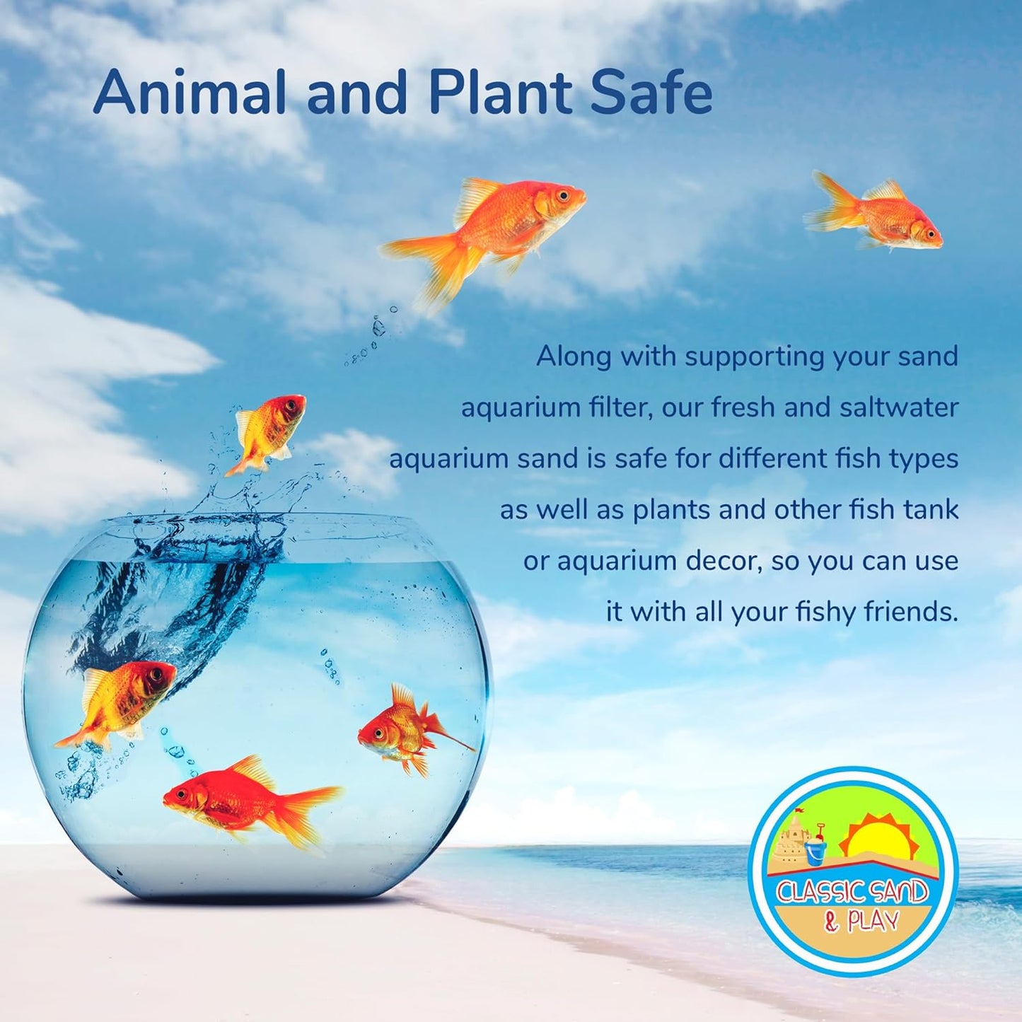 CLASSIC SAND & PLAY Natural Aquarium Sand for Freshwater and Saltwater Tanks, 20 lb. Bag, Improves Filter Life and Filtration Process, Pre-Washed Fine Sand, Blue