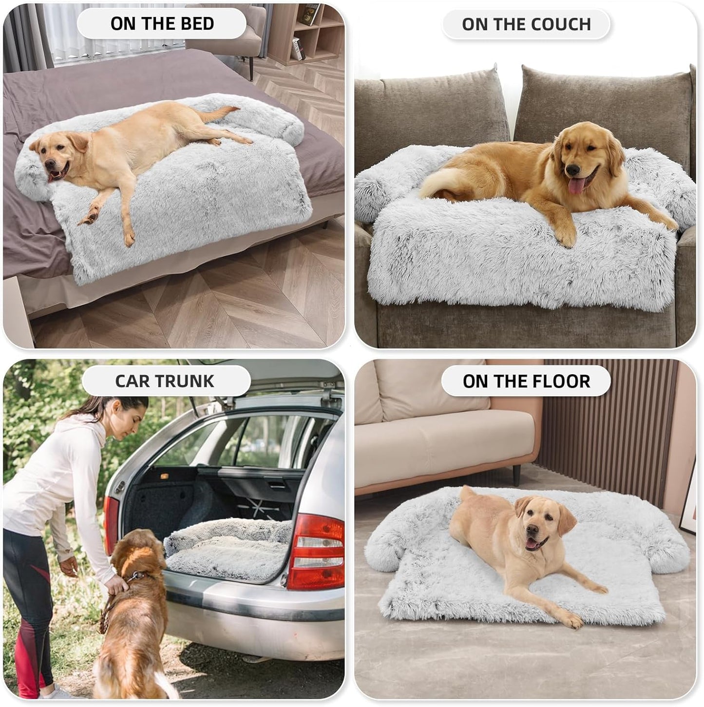 GGIB Calming Dog Bed Fluffy Plush Dog Mat for Furniture Protector with Removable Washable Cover for Large Medium Small Dogs and Cats (Extra Extra Large, Light Grey)