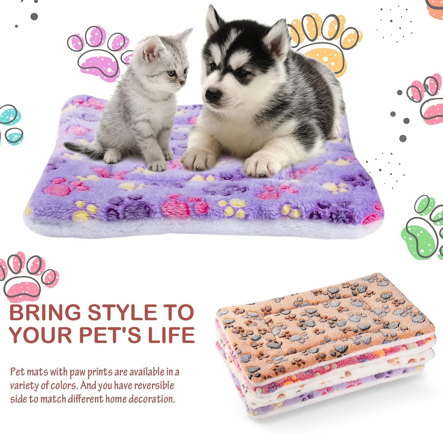 4 Pack Ultra Soft Dog Cat Bed Mat with Cute Prints Reversible Fleece Dog Crate Kennel Pad Cozy Washable Thickened Hamster Guinea Pig Pet Bed Mat for Small Animals(13 x 19 Inches,Vivid Color)