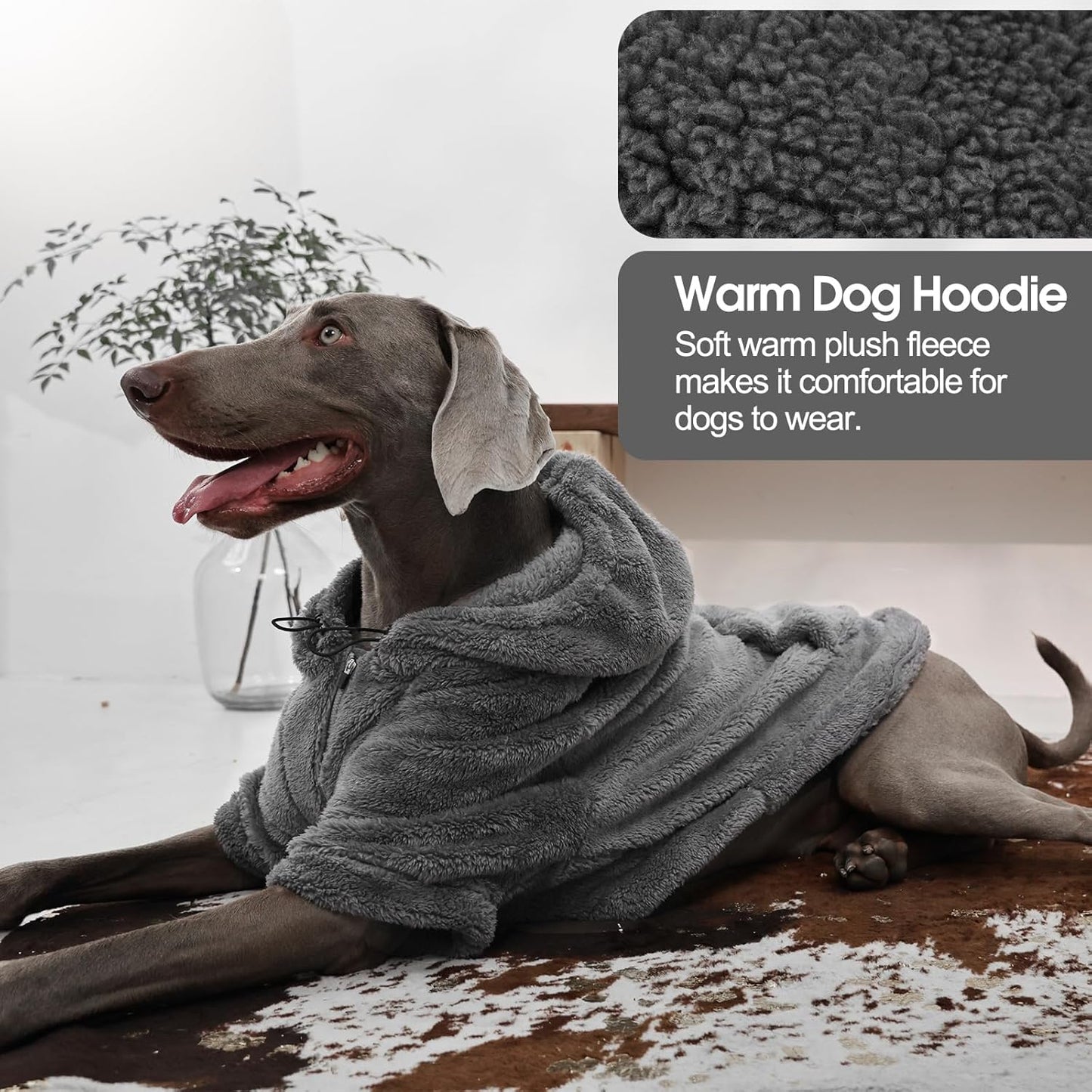 IDOMIK Fuzzy Dog Sweater with Adjustable Hood, Warm Fleece Dog Sweater Hoodie with Harness Hole & Pocket, Pullover Sweaters for Small Dogs, Fuzzy Hooded Sweatshirt for Fall Winter Christmas,Grey,S