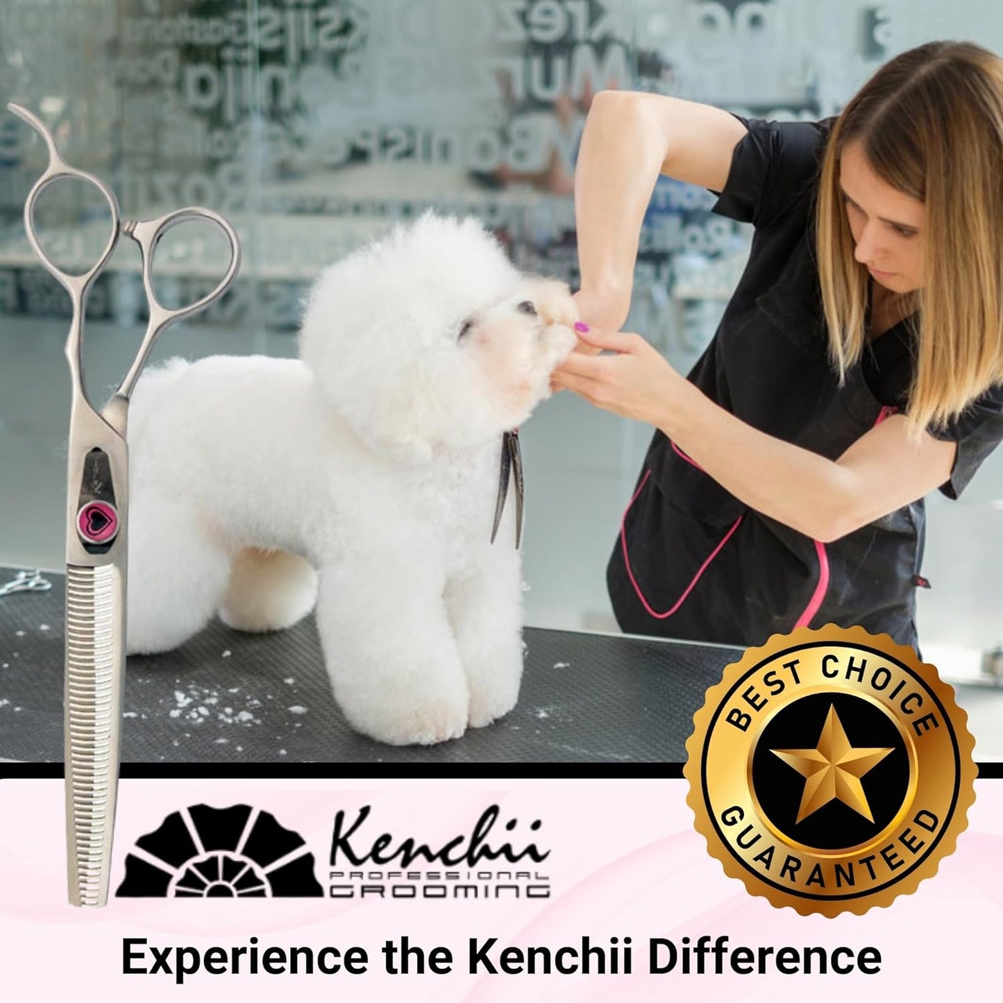 Kenchii Love Dog Grooming Scissors, 46 Tooth Thinning Shears, Dog Scissors for Grooming, Professional Pet Grooming Scissors, Heavy Duty, Durable and Sharp