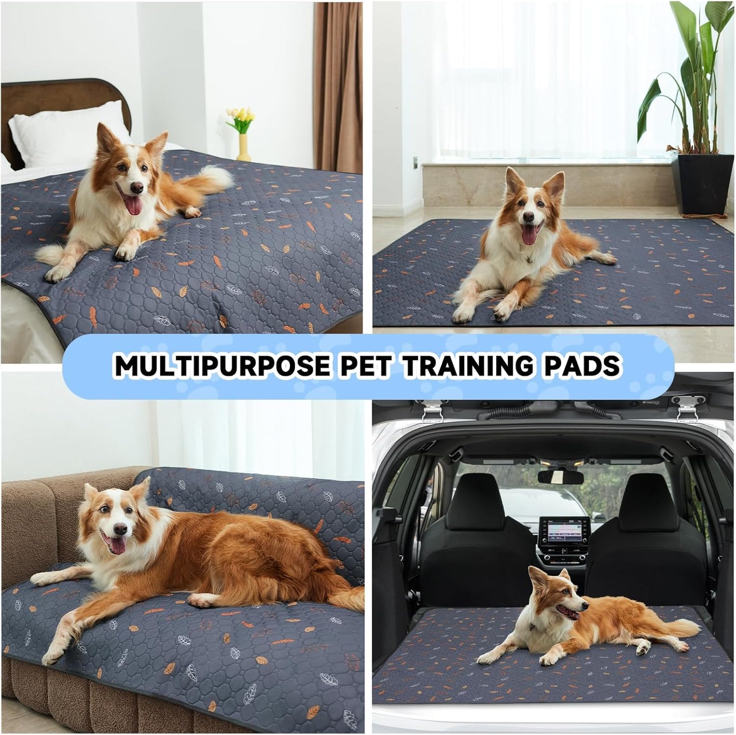 Sunheir Washable Pee Pads for Dogs 2-Pack Reusable Puppy Pads Pet Training Pads, Waterproof Dog Pee Pads for Crate, Whelping Pad, Non-Slip Protects Against Urine Leakage (Leaves - Green, 24x36)