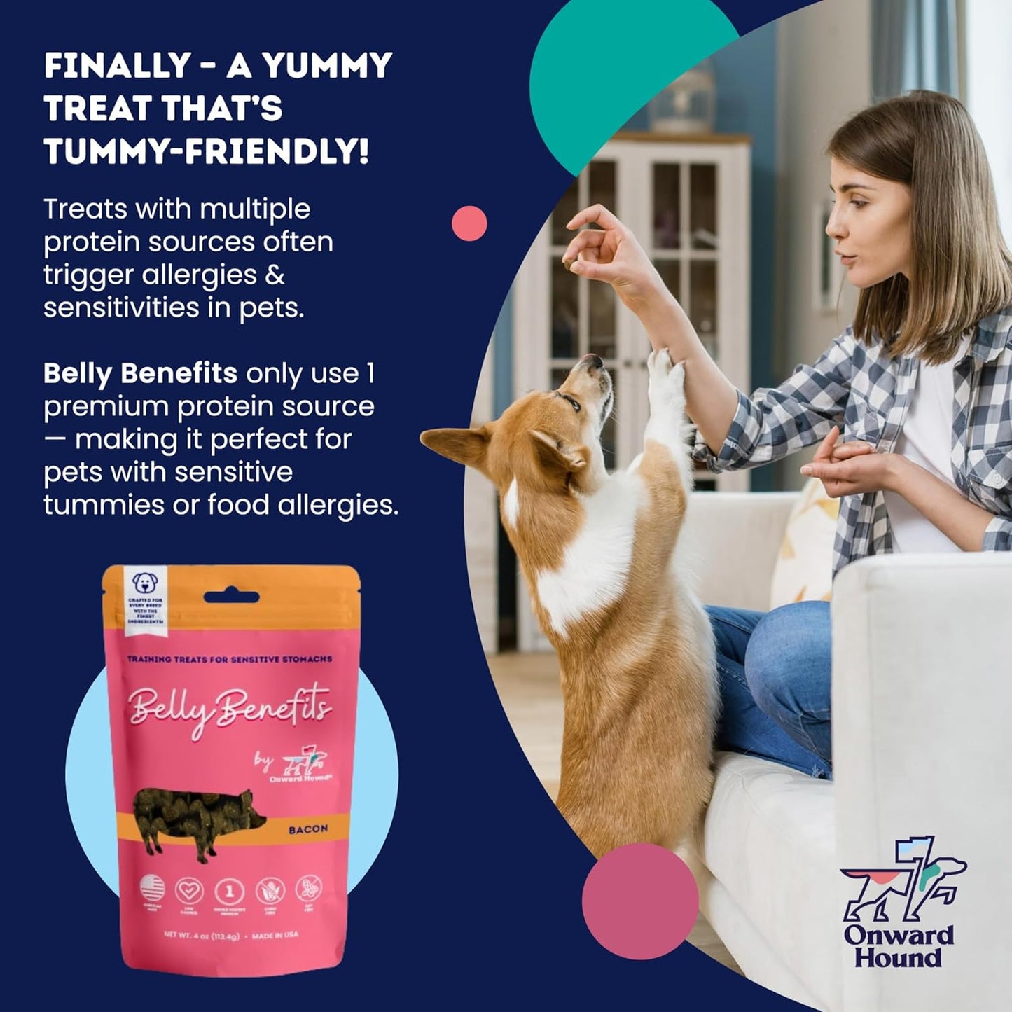 Onward Hound Training Treats for Dogs - Soft Bacon - Low Calorie Dog Training Treats for Sensitive Stomachs with Single Source Premium Protein, Corn Free, & Soy Free Formula - 4 oz