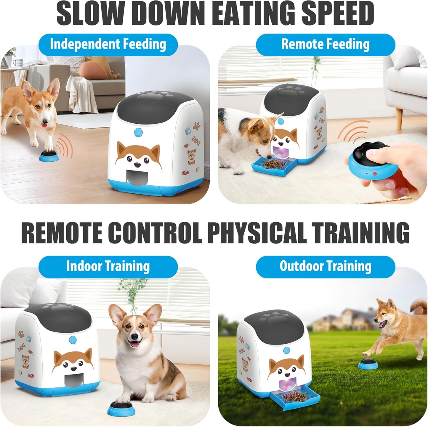 Dog Puzzle Feeder Toy, Automatic Dogs Treat Dispenser,Interactive IQ Training, Dog Slow Feeder,Remote Button Treat Dispenser,All Breeds,Large Capacity with Light (Blue)