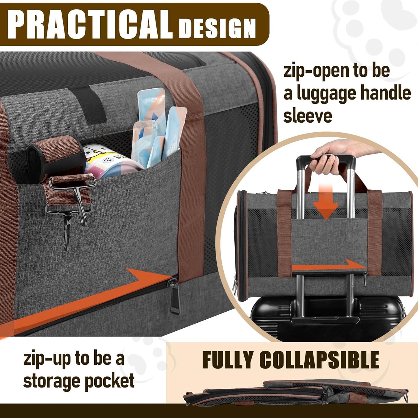 Small Dog Carrier Cage Soft Chihuahua/Softshell Big Cat Carrier Maine Coon/Pet Taxi Carrying Bag Over 25lbs / Top Loader Travel Kennel Brown