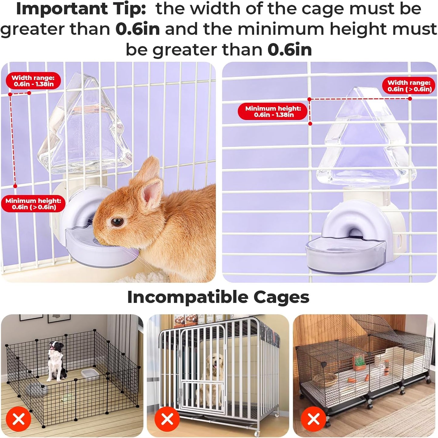 mini&moe Rabbit Water Bottle - 17.6oz Automatic Guinea Pig Water Bottle No Drip Gravity Silent Hanging Bunny Water Dispenser with Floating Bowl for Hamster, Gerbils, Ferret, Chinchilla