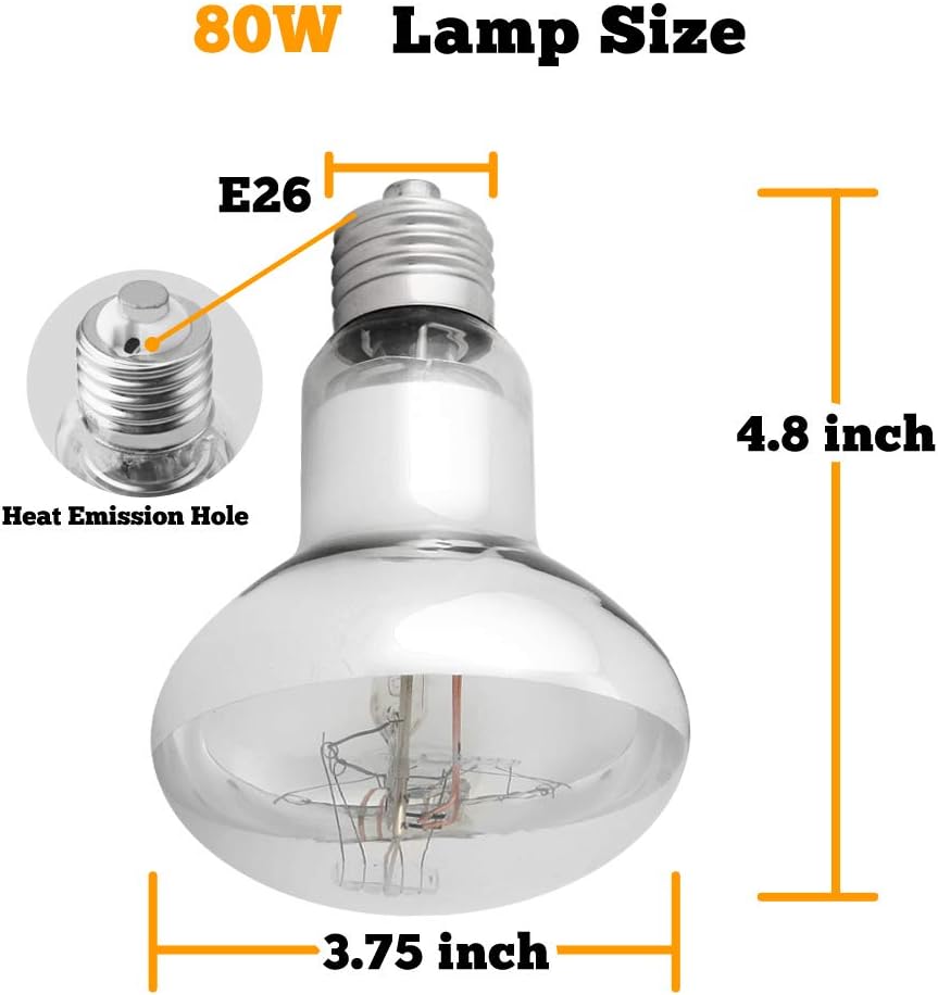 UVA UVB Sun Lamp High Intensity Self-Ballasted Heat Basking Lamp/Light/Bulb for Reptile and Amphibian (80W)