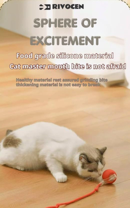 Indoor Cat Interactive Toy 360-degree Automatic Rolling Toy with Floor Flashing and Random Rolling for Cats and Dogs. Continuous Excitement, Fun and Stimulation for Your Cats and Dogs-(Red)