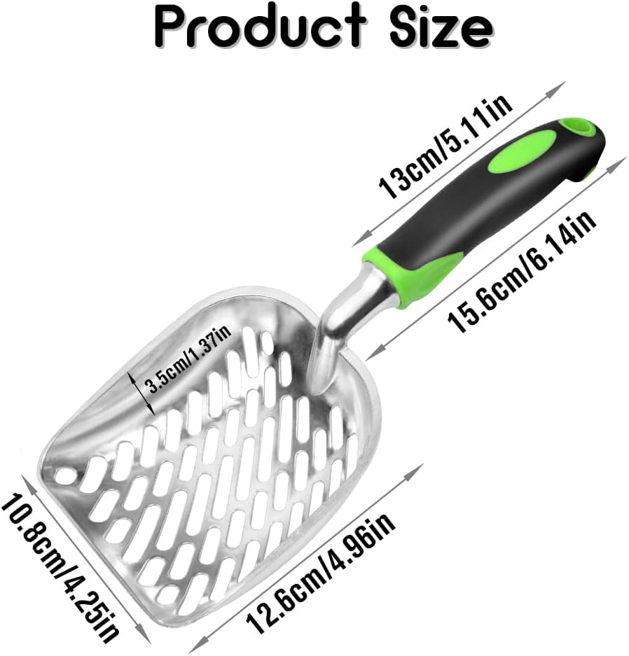Cat Litter Scoop-Metal Cat Scooper-Long Handle Scoop,Cat Scooper-Poop Sifting-Mesh Shovel-Suitable for Cat Litter Box(Green)
