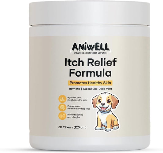 Itch Relief Formula for Dogs – Vitamin E & Borage Oil Supplement – Packed with Beneficial Fatty Acids for Healthy Skin – Seasonal Allergies Support Chews | Pack of 2