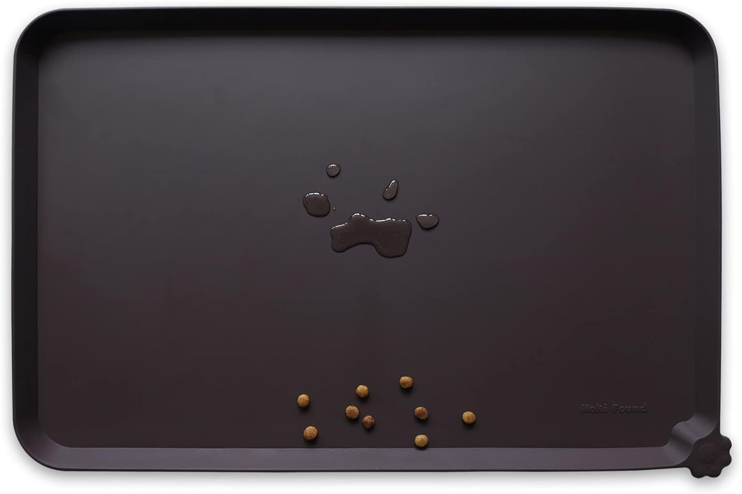 Hoki Found Large Silicone Pet Food Mat - Non Slip, Waterproof Dog Cat Bowl Mat - Dark Oak
