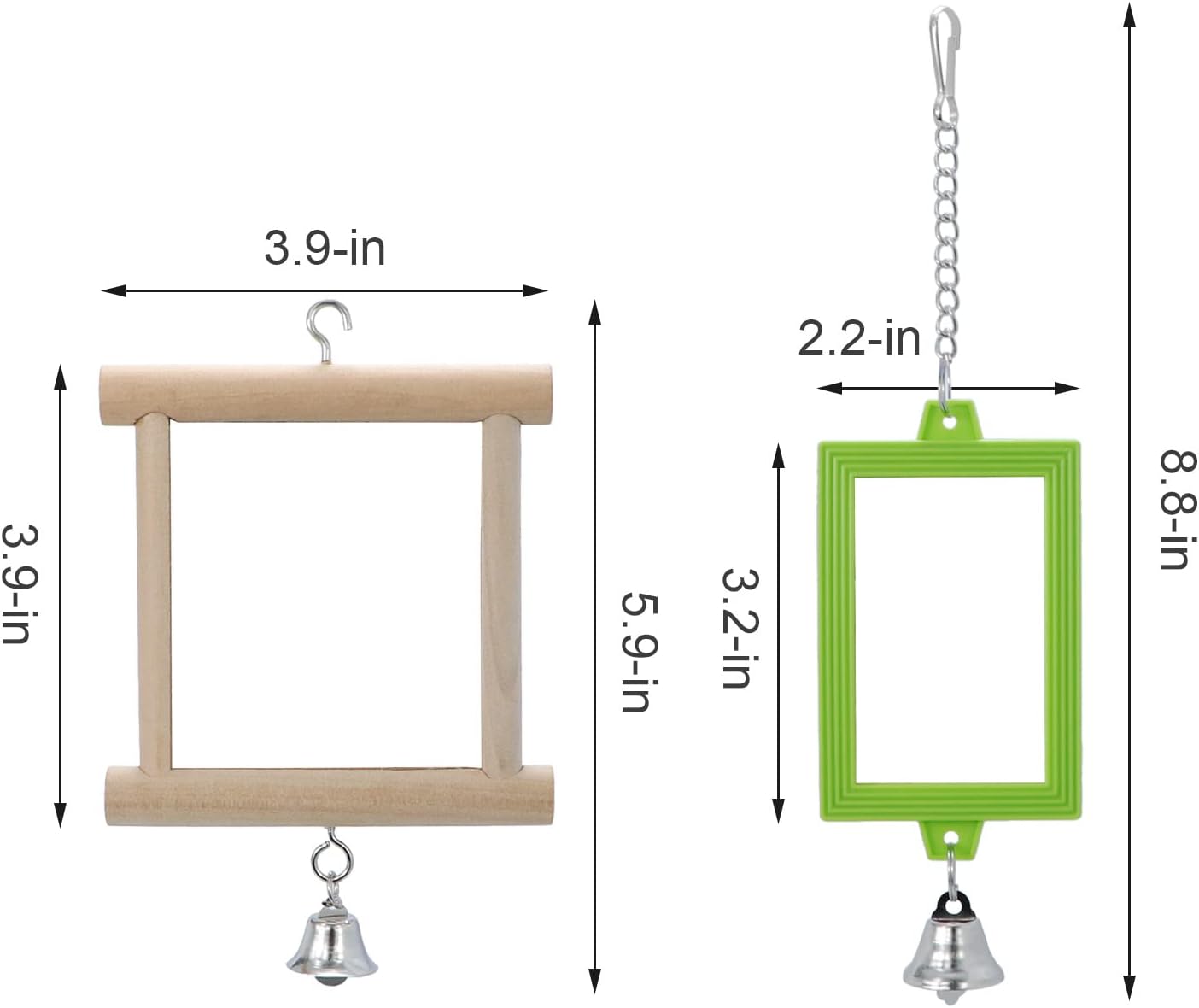 4 PCS Bird Mirror with Bell Parrot Hanging Interactive Playing Toy for Cockatiel Parakeets Canaries Budgie Cage Accessories