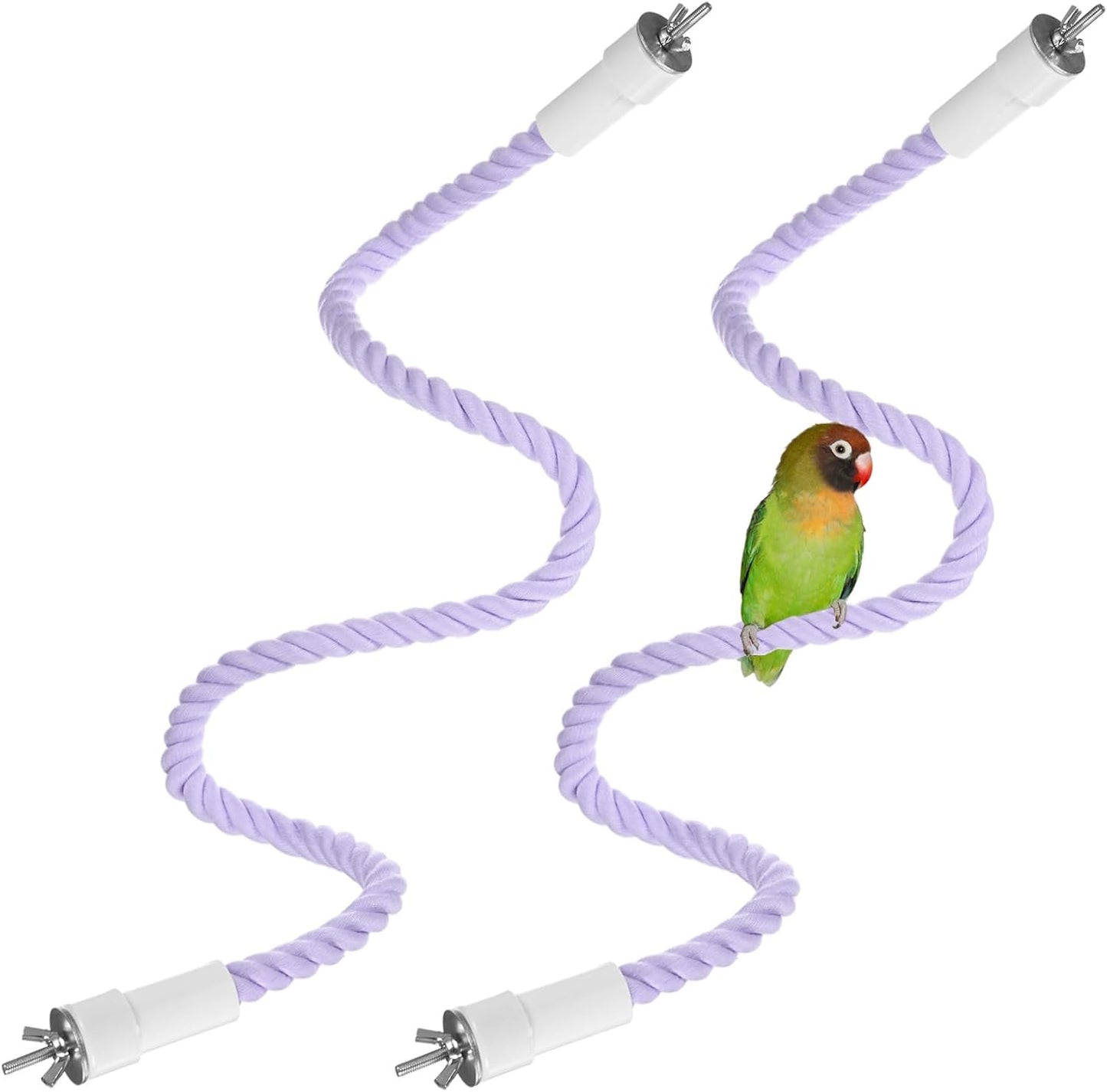 2-Pack Rope Perches for Bird Cages, 31.5 in Length Comfort Grip Flexible Rope Perch Beak & Paw Grinding for Parrots/Cockatiels/Parakeets, Bird Platform Sand [Purple]