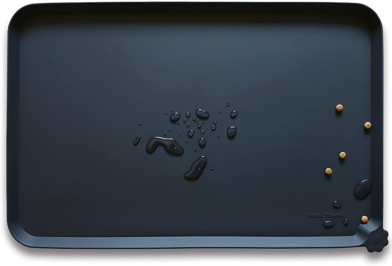 Hoki Found L Silicone Non Slip Pet Dog Cat Bowl Mats - Placemat, Waterproof Food Mats for Carpet - Black