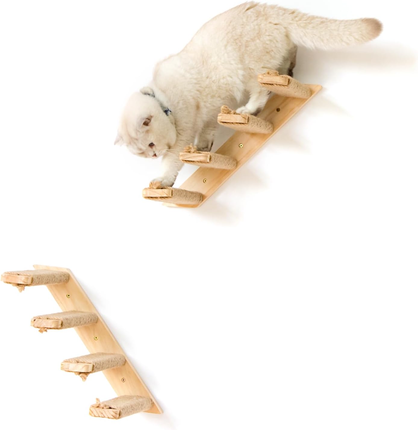 4-Step Cat Wall Shelves and Stairs With Sisal Rope - Improved & Stronger Tree Supplies, Large, Brownish White