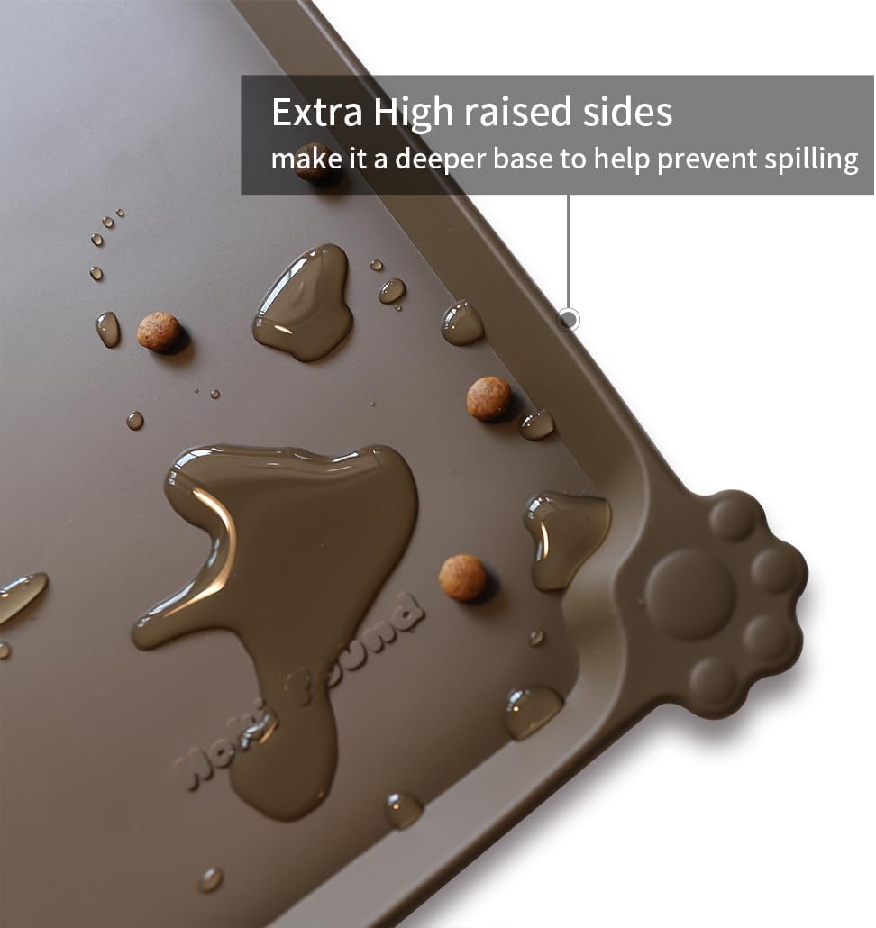 Hoki Found L Silicone Pet Food Mats Tray - Non Slip Dog Cat Bowl Mats Placemat - Pet Feeding Mat - Waterproof Dog Cat Food Mats -Pet Water Mats for Carpet - Coffee