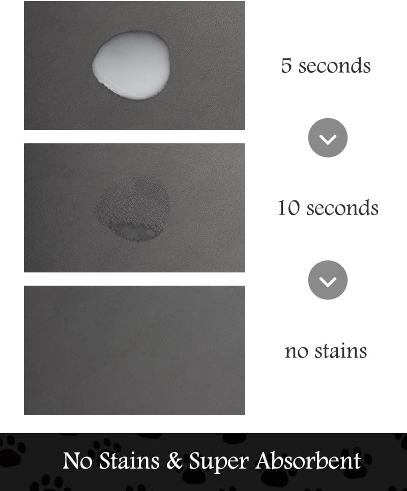 Pet Feeding Mat-Absorbent Dog Mat for Food and Water Bowl-No Stains Quick Dry Water Dispenser Mat-Dog Accessories Pet Supplies-Bowl for Messy Drinkers（Darkgrey,17"x34"