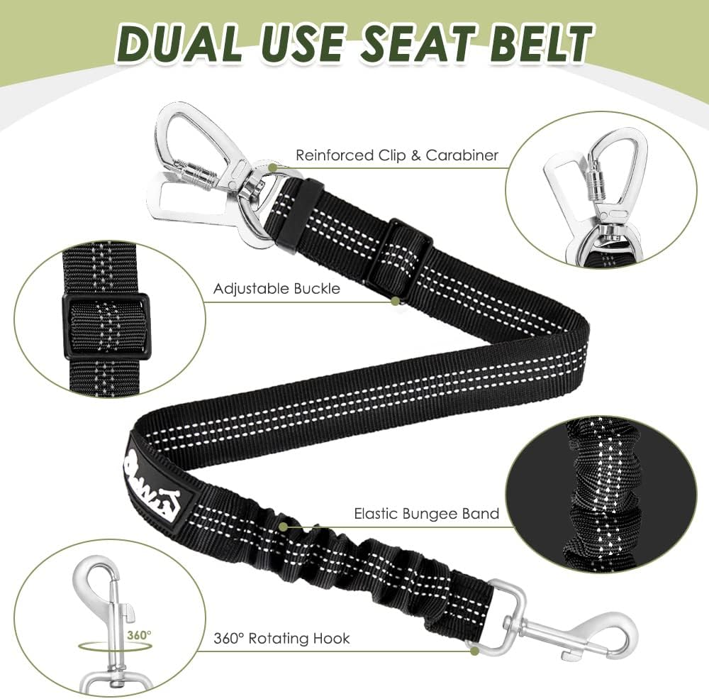 SlowTon Dog Seat Belt Harness for Car, Dog Car Harness Adjustable Mesh Breathable & Dog Seatbelt Safety Tether with Elastic Bungee for Small Medium Large Pets(Red, Double Clip, XXXS)