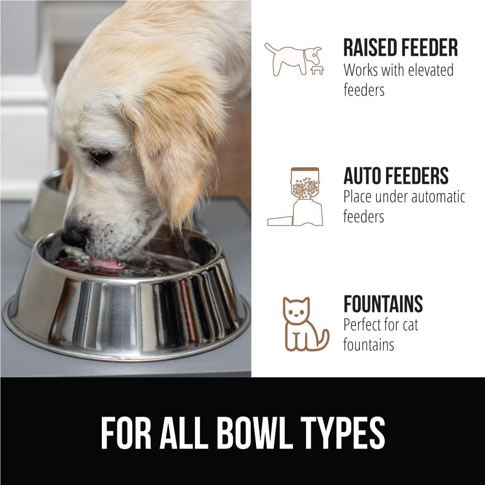 GORILLA GRIP 100% Waterproof Raised Edge BPA Free Silicone Pet Feeding Mat, Dog Cat Food Mats Contain Spills Protects Floors, Placemats for Cats and Dogs Water Bowl, Pets Accessories 16x10, Gray