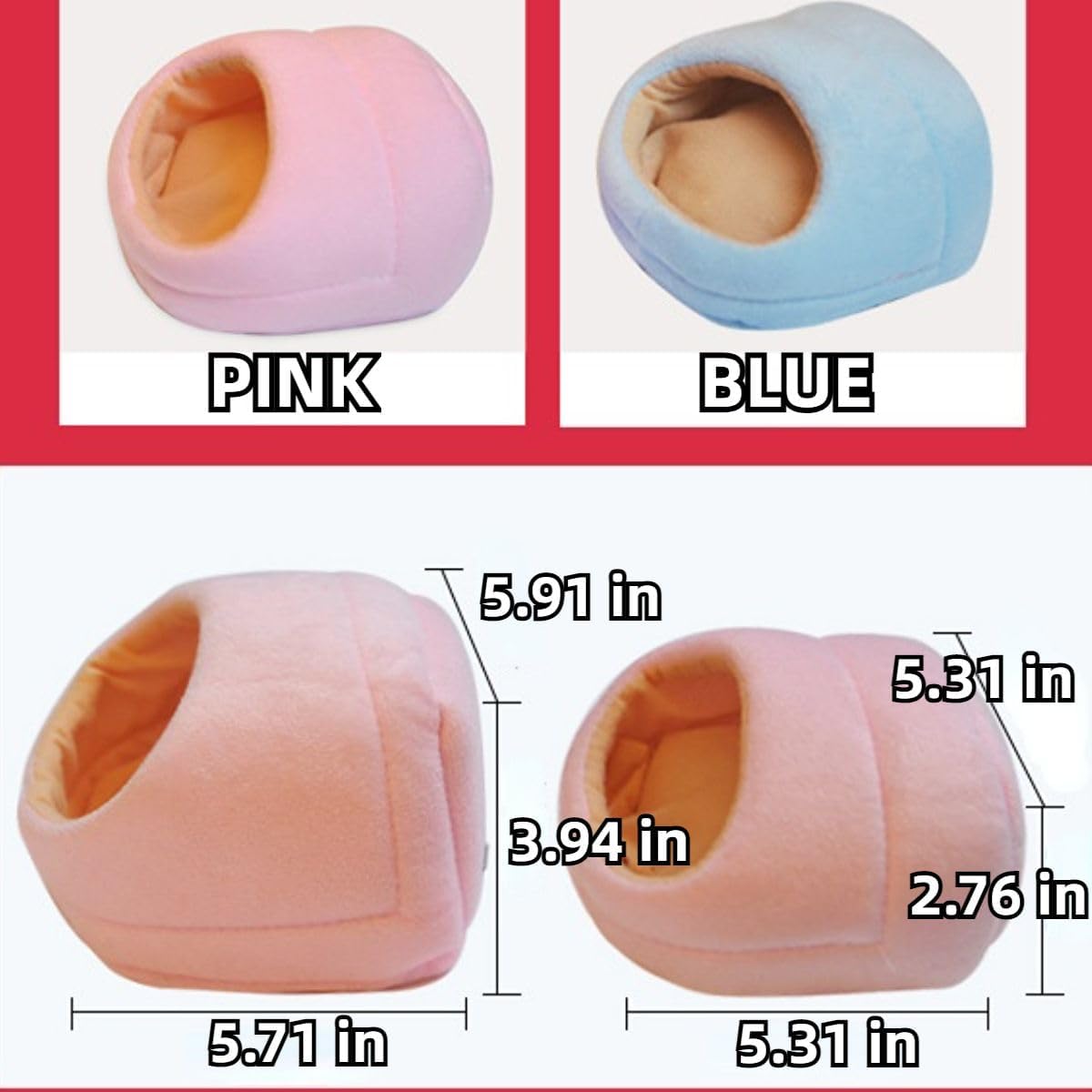 Rat Hamster House Bed Winter Warm Small Pet Squirrel Hedgehog Chinchilla Rabbit Guinea Pig Bed House Cage Nest Hamster Accessories (Pink,Large)