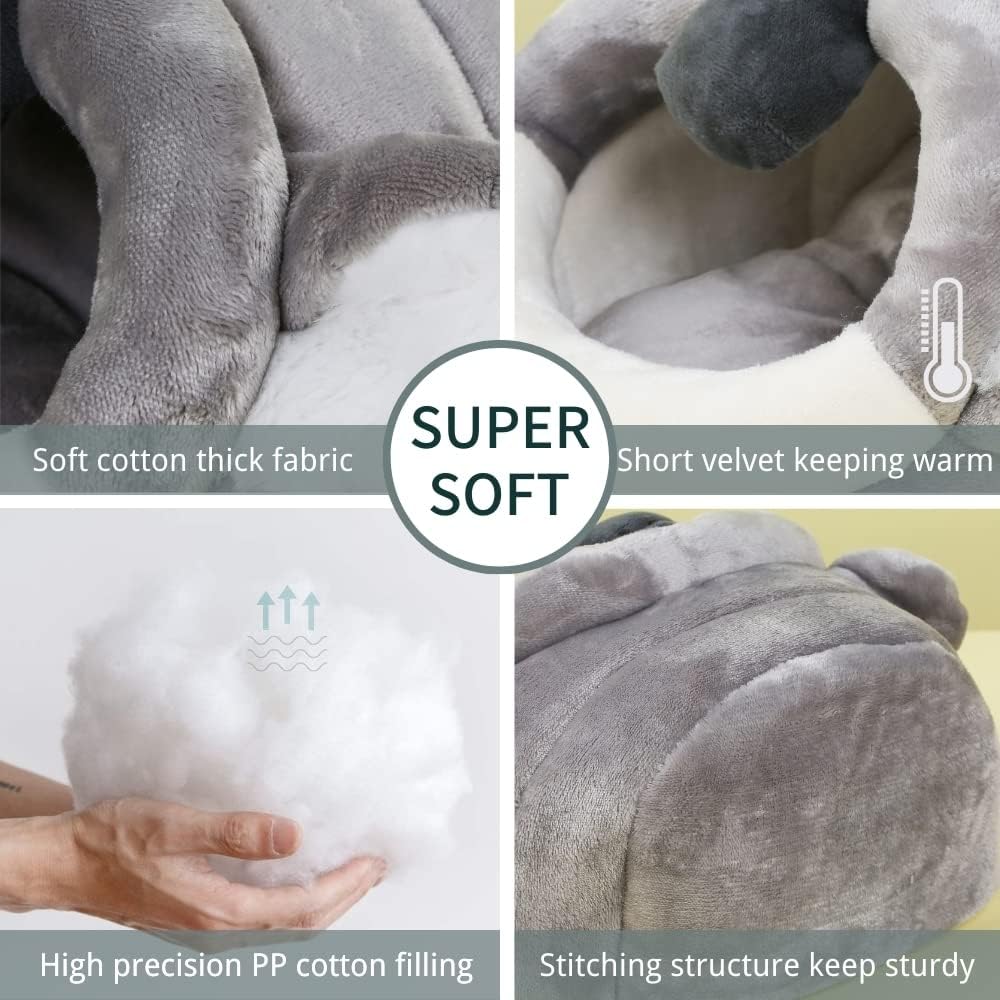 JanYoo Warm Bunny Bed for Rabbits Outdoor Cage Hideout Hut Tent Cave Tunnel Cute House Cotton Washable Winter Gray XLarge